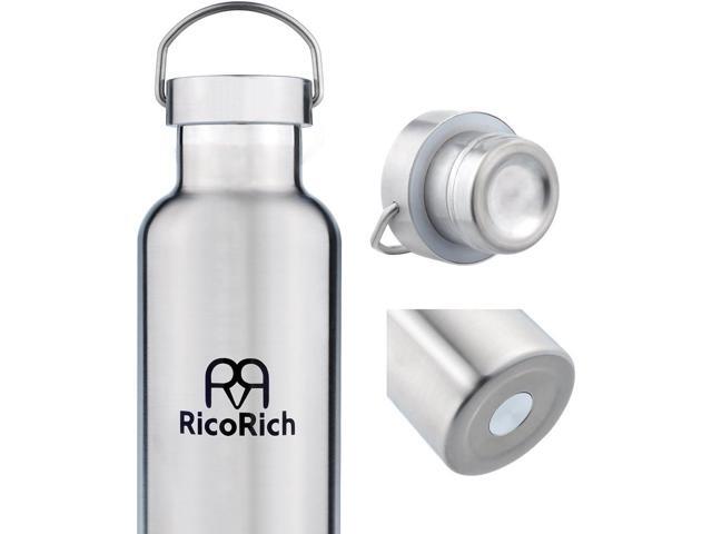 RicoRich Double Walled Vacuum Insulated Stainless Steel Sports Water Bottles,Travel Hydration Thermoses Bottle,BPA Free,26oz(750ml)(Silver)
