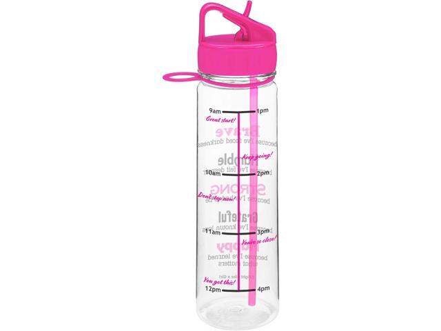 Fight Like a Girl Brave SlimKim 30 oz Motivational Water Bottle with Time Marker & Straw for Breast Cancer Awareness - Reusable Clear Water Bottle...