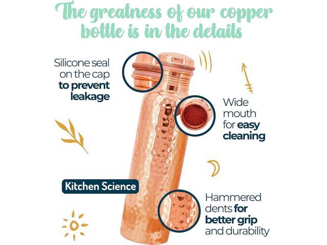 Authentic Ayurvedic Copper Water Bottle (34oz/1000 ml) w/Copper Tumbler for Drinking Water, Carrying Bag & Deco Sleeve Lab-Tested, Leak-Proof