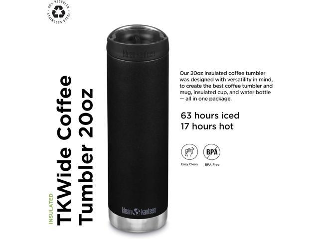 Klean Kanteen TKWide Insulated Coffee Tumbler with Cafe Cap - Stainless Steel & Thermal Tumbler - Black, 20 oz