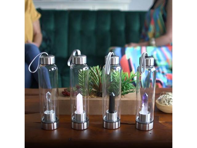 Shop LC Crystal Water Bottle Glass Clear Quartz with Spiritual Energy Stainless Steel Perfect for Yoga Meditation Healing Stones Birthday Gifts