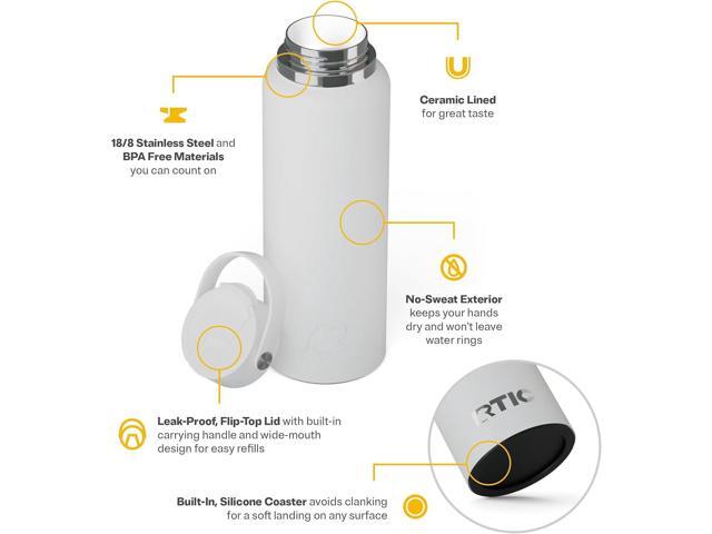 RTIC 40oz Outback Bottle, Ceramic Lined, Insulated, Stainless Steel, Metal, Double Wall Vacuum-Insulation, Leak-Proof Lid, BPA-Free Water Flask...