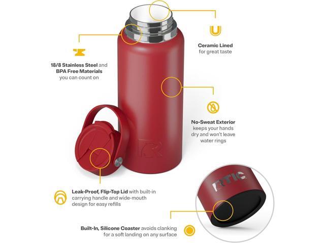 RTIC 32oz Outback Bottle, Ceramic Lined, Insulated, Stainless Steel, Metal, Double Wall Vacuum-Insulation, Leak-Proof Lid, BPA-Free Water Flask...