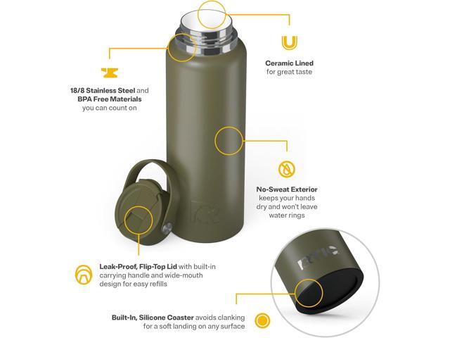RTIC 40oz Outback Bottle, Ceramic Lined, Insulated, Stainless Steel, Metal, Double Wall Vacuum-Insulation, Leak-Proof Lid, BPA-Free Water Flask...
