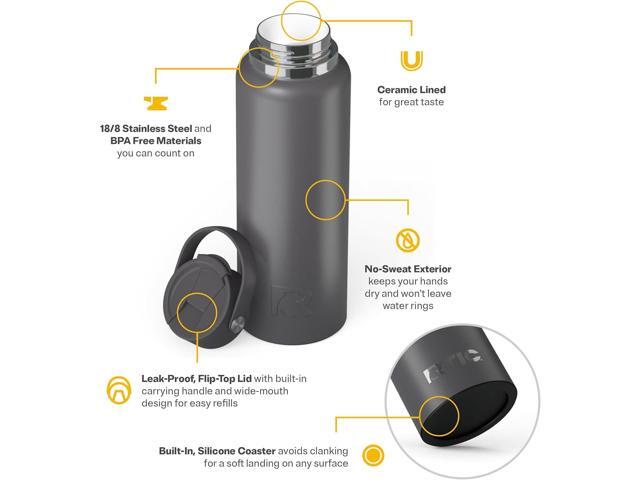 RTIC 40oz Outback Bottle, Ceramic Lined, Insulated, Stainless Steel, Metal, Double Wall Vacuum-Insulation, Leak-Proof Lid, BPA-Free Water Flask...