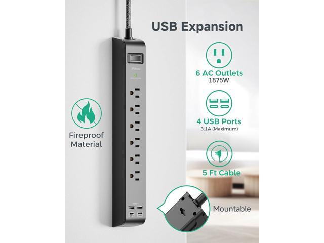 2 Pack Surge Protector Power Strip with 6 Outlets 4 USB Ports 5-Foot Long Heavy-Duty Braided Extension Cords Flat Plug 900 Joules 15A Circuit...