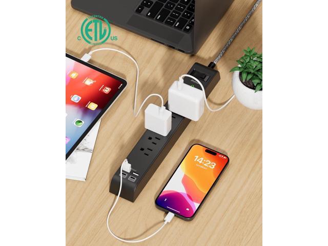 2 Pack Surge Protector Power Strip with 6 Outlets 4 USB Ports 5-Foot Long Heavy-Duty Braided Extension Cords Flat Plug 900 Joules 15A Circuit...