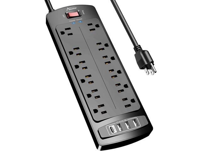 Power Strip, ALESTOR Surge Protector with 12 Outlets and 4 USB Ports, 6 Feet Extension Cord (1875W/15A), 2700 Joules, ETL Listed, Black