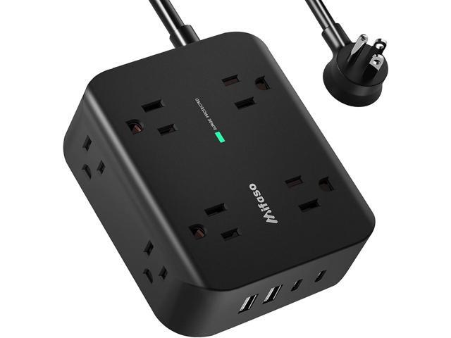 Power Strip Surge Protector - Flat Plug, Wall Mount, 8 Wide Outlets with 4 USB Ports (2 USB C), 5FT Heavy Duty Extension Cord with Multiple...