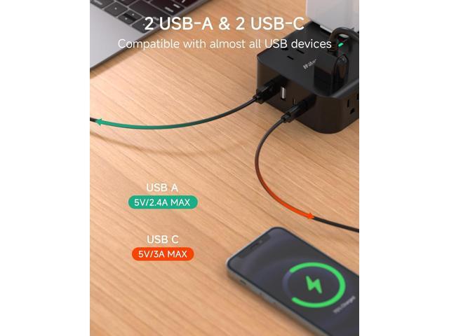 Power Strip Surge Protector - Flat Plug, Wall Mount, 8 Wide Outlets with 4 USB Ports (2 USB C), 5FT Heavy Duty Extension Cord with Multiple...