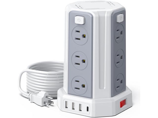 Power Strip Surge Protector, 10 Ft Extension Cord with 12 AC Multiple Outlets 4 USB (1 USB C), SMALLRT Power Tower Desktop Charging Station (White,.