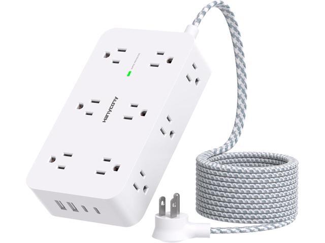 Power Strip Surge Protector, HANYCONY 12 Multiple Outlets 4 USB Ports (2 USB C), 5Ft Braided Extension Cord Flat Plug, Overload Surge Protection,...