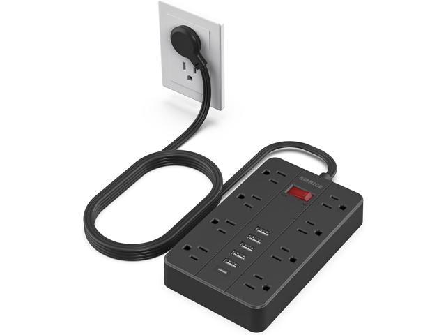 Power Strip with USB,SMNICE Surge Protector Flat Plug with 8 Widely-Spaced Outlets & 6 USB(1USB C) Ports, Wall Mountable 5ft Extension Cord for...