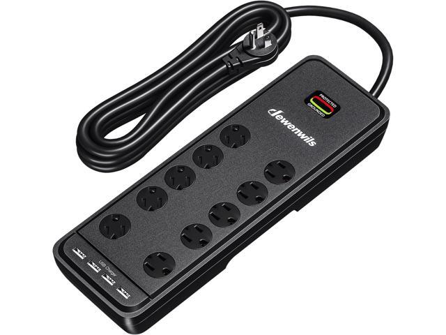 DEWENWILS 10-Outlet Surge Protector Power Strip with 4 USB Ports, 15 FT Long Extension Cord, Right Angle Flat Plug, 2480J Surge Rating 15AMP...