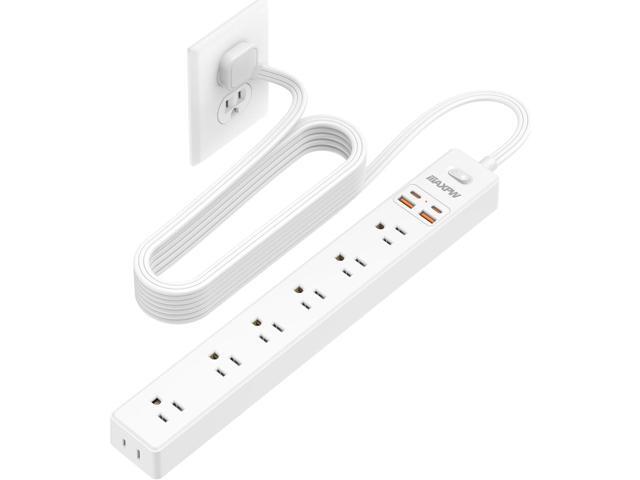 10 Ft Power Strip Surge Protector - 7 Outlets 4 USB Ports (2 USB C), Ultra Thin Flat Extension Cord & Flat Plug, 1700 Joules, Wall Mount, Desk...