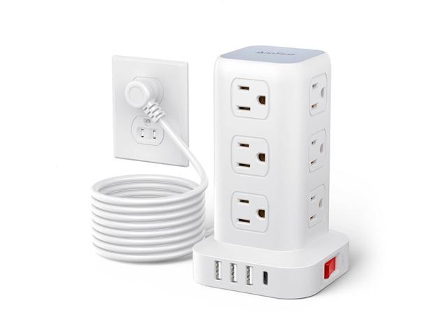 Surge Protector Power Strip 10 FT Cord, Power Strip Tower with 4 USB Ports (1USB C), Extension Cord with 12 AC Multiple Outlets, Home Office...