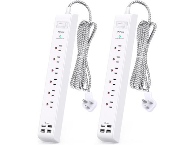 2 Pack Power Strip Surge Protector - 6 Outlets 4 USB Charging Ports, 5Ft Braided Extension Cord, Flat Plug, Overload Protection, Wall Mount for...