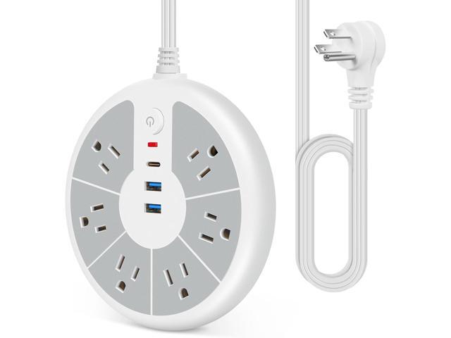 Ultra-Thin Cord Power Strip Fast USB C - 6-Outlet Power Strip Surge Protector with 3 USB Ports - Compact Charging Station Plug Extender for Desk,...