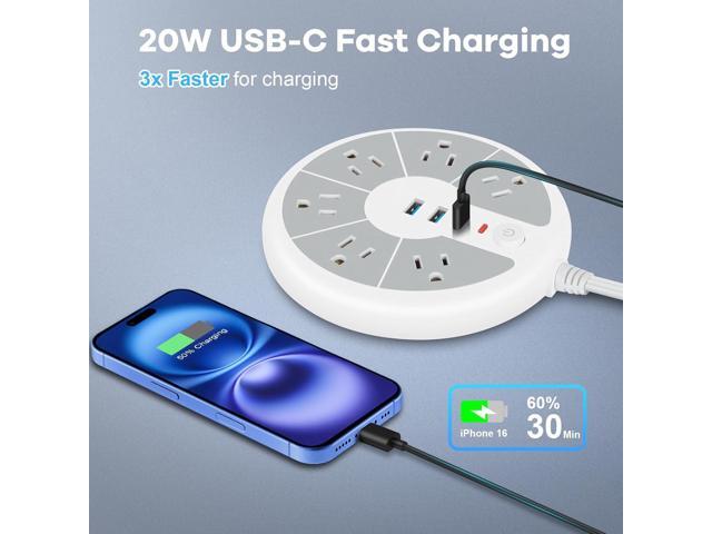 Ultra-Thin Cord Power Strip Fast USB C - 6-Outlet Power Strip Surge Protector with 3 USB Ports - Compact Charging Station Plug Extender for Desk,...