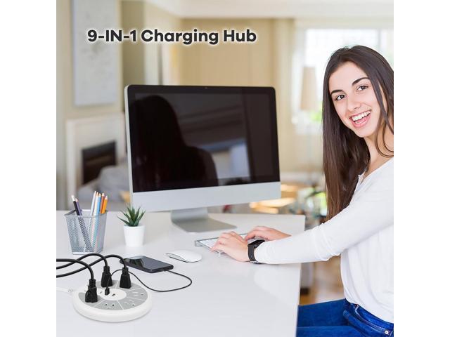 Ultra-Thin Cord Power Strip Fast USB C - 6-Outlet Power Strip Surge Protector with 3 USB Ports - Compact Charging Station Plug Extender for Desk,...