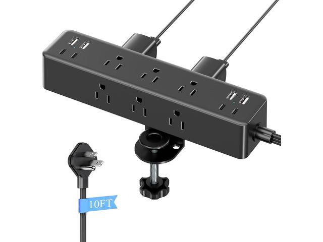 Flat Plug Desk Clamp Power Strip 10FT, 24W Total Charging Station, Desk Edge Mount Power Strip 9 AC Outlets 8 USB Ports Surge Protector, Fit 1.7'...
