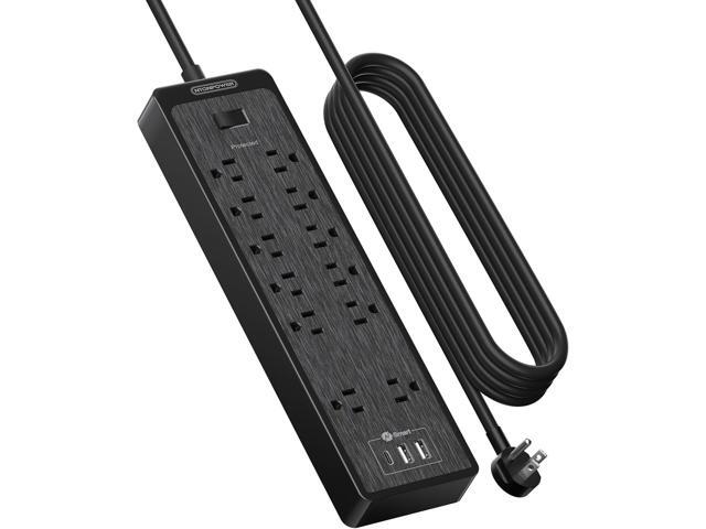 NTONPOWER 15 ft Extension Cord, Flat Plug Surge Protector Power Strip with USB, 12 Outlets Surge Protector Wall Mount, 2100 Joules, 1875W, 15A...