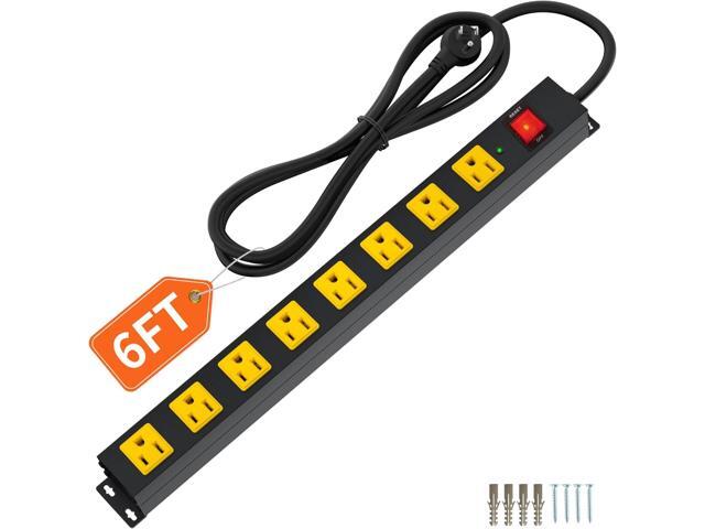 8 Outlet Long Power Strip, 2100J Surge Protector Heavy Duty 6FT Cord Wide Spaced and Wall Mount Metal Powerstrip for Home Office Garage Workshop