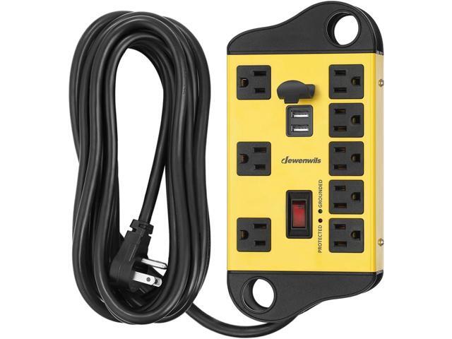 DEWENWILS 8-Outlet Metal Power Strip Surge Protector with 2 USB Ports, UL Listed, 15 Ft Flat Plug Extension Cord, Heavy Duty Industrial Power...