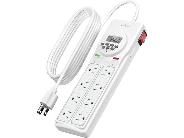 BN-LINK 8 Outlet Surge Protector with 7-Day Digital Timer (4 Outlets Timed, 4 Outlets Always On) - White
