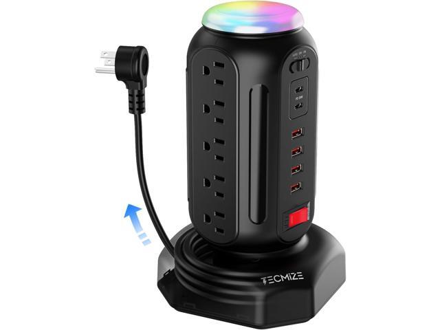Multiple Plug PD 30W Fast Charging Power Strip, with Surge Protector, RGB Night Light, 15 Outlets Power Tower, 2 Type C and 4 USB Ports, Space...