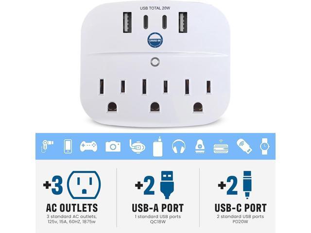 Cruise Approved Non Surge Power Strip [2 USBC, 2 USB, 3 AC] - Cruise Essentials for Carnival, Celebrity, Princess, Norwegian, MSC & Major Cruise Lines