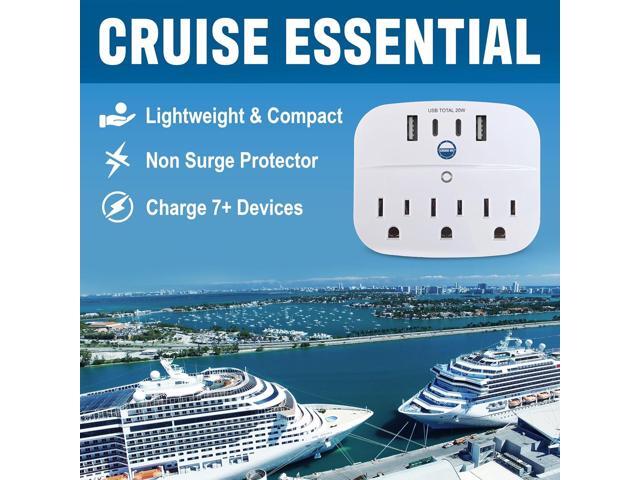 Cruise Approved Non Surge Power Strip [2 USBC, 2 USB, 3 AC] - Cruise Essentials for Carnival, Celebrity, Princess, Norwegian, MSC & Major Cruise Lines
