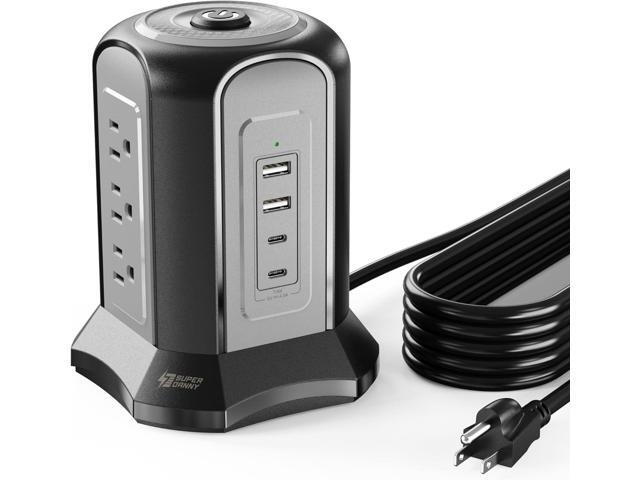 Power Strip Tower Surge Protector, SUPERDANNY Desktop Charging Station, 10 Ft Extension Cord, 9 Outlets, 4 USB Ports, 1080 Joules, 3-Prong,...