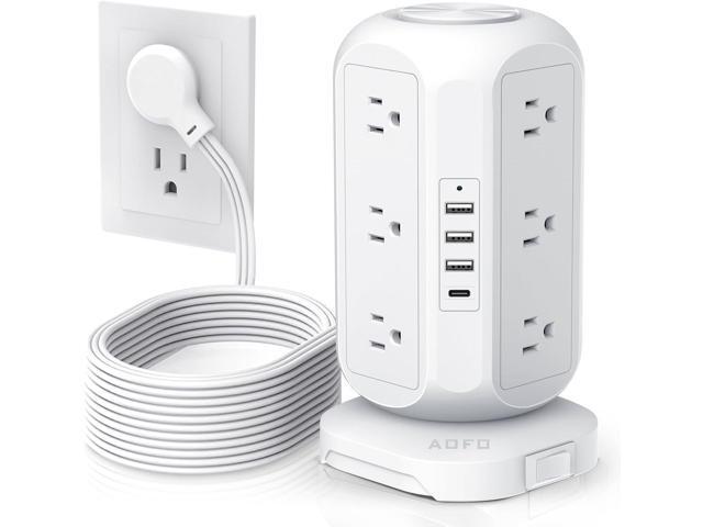 15 ft Long Extension Cord Power Strip Tower,AOFO Surge Protector 12 AC Outlets 4 USB(1 USB C) Ports, Charging Tower Overload Protection with...