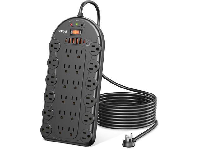 Power Strip, 24 AC Outlets (1875W/15A) with 6 USBs (2 USB-C Ports), ETL Listed, Surge Protector (3,400 Joules), 8 Ft Heavy Duty Flat Plug Extension...