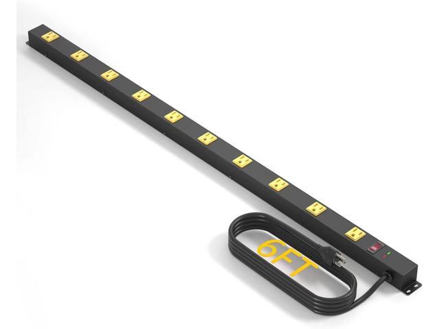 10 Outlet Long Power Strip Surge Protector, Heavy Duty Industrial Metal Power Strip 6 Feet, Wall Mountable, for Work Bench, Shop, Garage, Black...