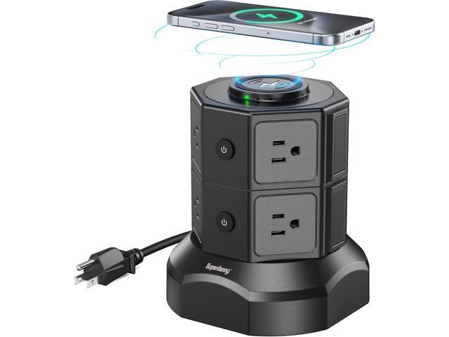Power Strip Tower, SUPERDANNY Surge Protector Tower, 1050J 13A Charging Station with 12 AC Outlets & 6 USB Ports (2 USB C), 6.5ft Extension Cord...
