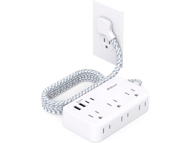 Power Strip Extension Cord - 6 Outlets and 4 USB (2 USB C), 5Ft Braided Cord with Ultra Thin Flat Plug, Wall Mount, Overload Protection, Compact...
