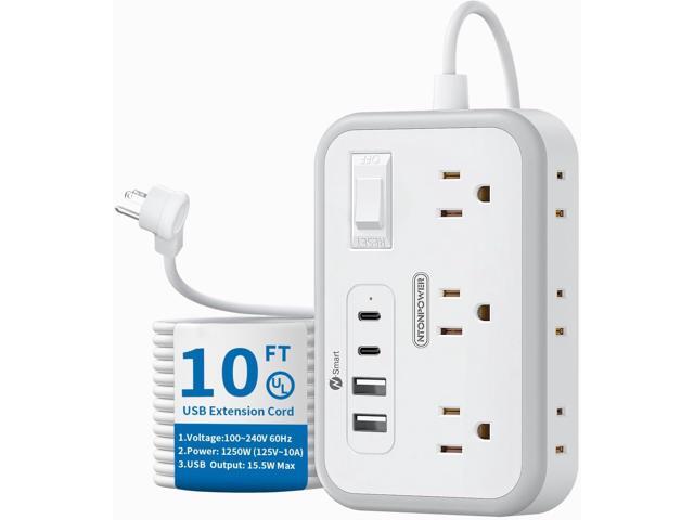 Surge Protector Power Strip 10 ft, Flat Plug Extension Cord with 6 Outlets 4 USB Ports, Outlet Extender Long Cord, Overload Protection, Extension...