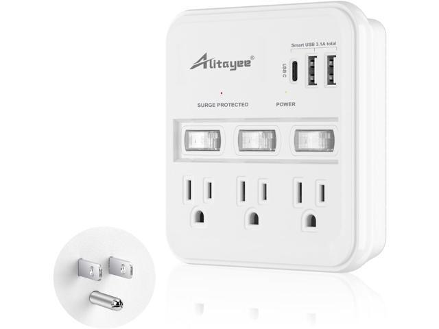 Alitayee Wall Outlet Extender Surge Protector, USB Power Strips with Individual Switches and 15.5W Type-C Fast Charging Ports for Cell...