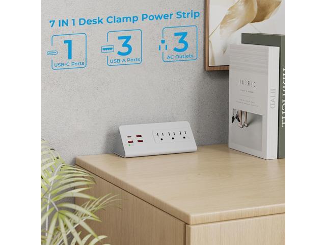 Nightstand Power Strip with USB C, Haiaoyyds Desk Edge Mount Power Hub with 3 Outlets, 4 Fast Charging USB Ports, and 6.56FT Flat Plug Extension...
