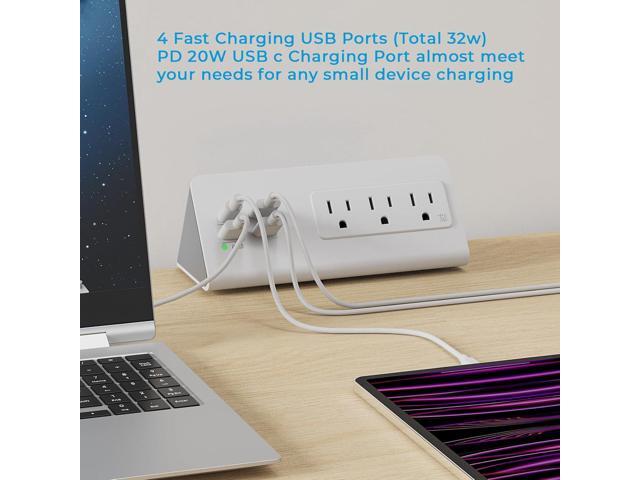 Nightstand Power Strip with USB C, Haiaoyyds Desk Edge Mount Power Hub with 3 Outlets, 4 Fast Charging USB Ports, and 6.56FT Flat Plug Extension...