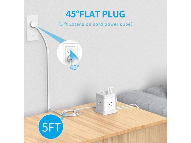 Power Strip with USB C, FDTEK Desktop Power Cube Strip, 10 FT Extension Cord with 4 Outlets and 3 USB, Compact Power Strips Tower for Travel Home...