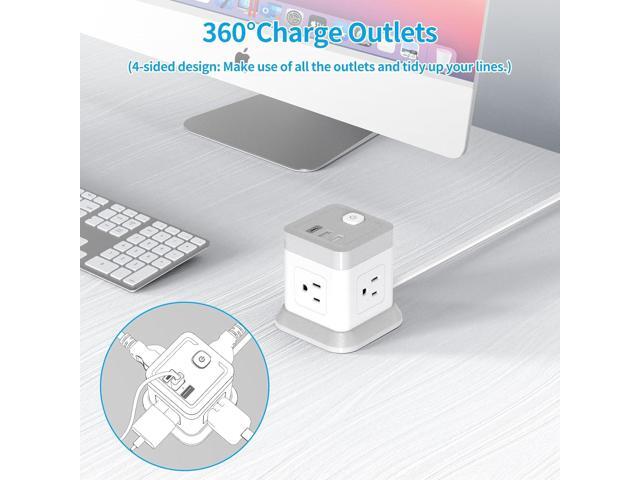 Power Strip with USB C, FDTEK Desktop Power Cube Strip, 10 FT Extension Cord with 4 Outlets and 3 USB, Compact Power Strips Tower for Travel Home...