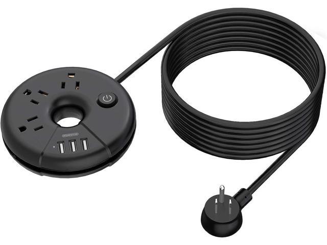 Extra Long Extension Cord 25 Ft, NTONPOWER Flat Plug Power Strip with 3 Outlets 3 USB Ports, Compact Desktop Charging Station with Switch for Home,...