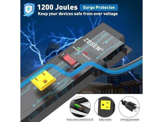 12 Outlet Long Power Strips Heavy Duty Garage Workshop Multi Wide Industrial Power Strip Surge Protector with 4ft Cord, ETL Certified, 1875W, Black