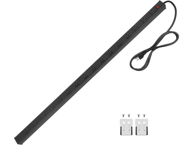 Long Heavy Duty 16 Outlet Large Metal Garage Workshop Multi Wide Industrial Power Strip. 6FT Cord 15A, 125V, 1875W (Black)