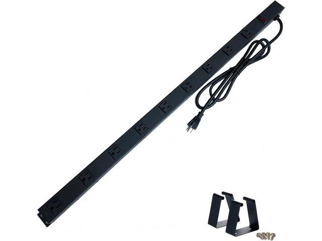 9 Black Verticle Outlets 6 Feet Power Cord Heavy Duty Metal Surge Protector Power Strip