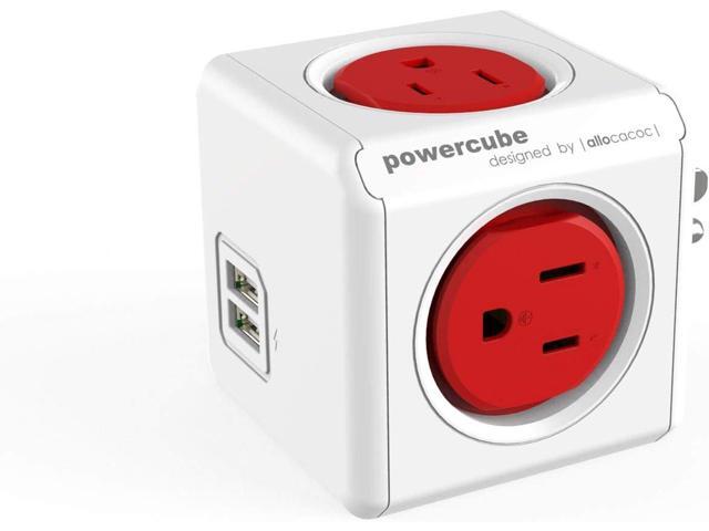 Allocacoc USB Wall Plug, PowerCube Original, 4 Outlets and 2 USB Ports, Cell Phone Charger, Power Adapter, Surge Protection, Compact for Travel,...