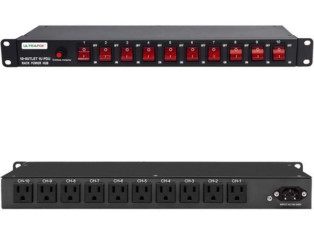 10-Outlet 1U Horizontal PDU Rack Mount Power Strip - Surge Protector,100-240V/15A/1800 Joules,for Network Servers,Power Conditioner with 10...